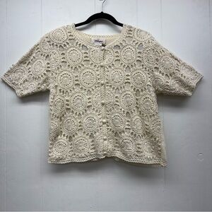 Vintage Worthington Crochet Lace Knit Cardigan Size Large